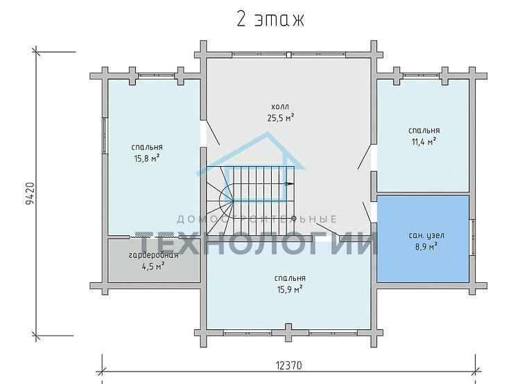 Дом шале из бруса в 1,5 этажа 9х12 с террасой Санда
